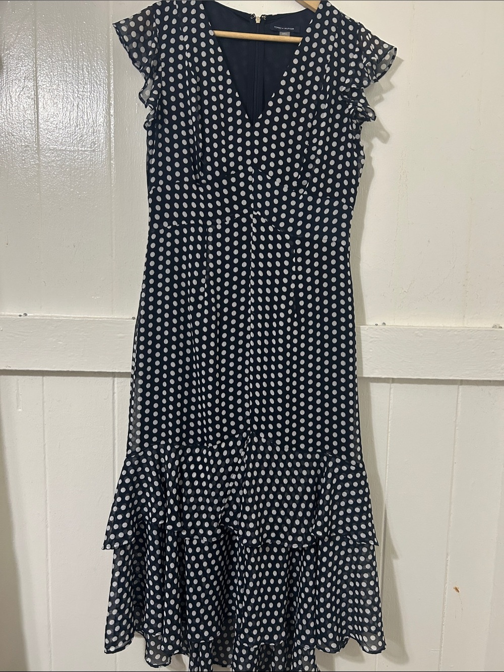 Tommy Hilfiger Navy Polka Dot Ruffle  Dress